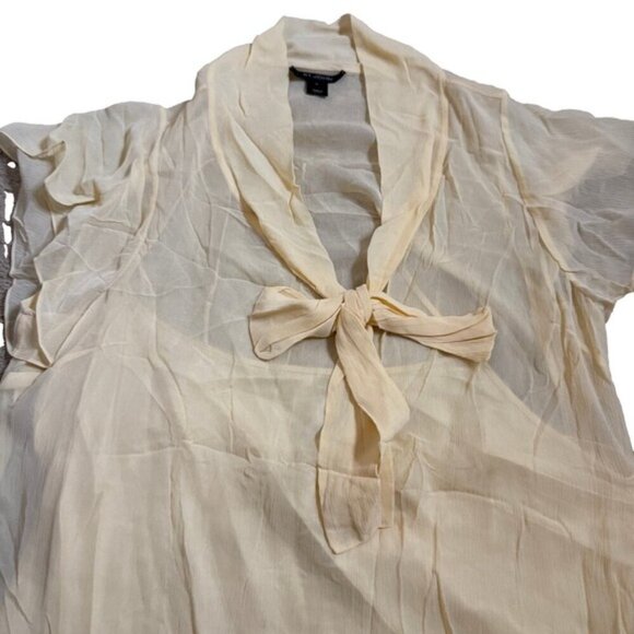 St. John 16 Sheer Sand Silk Crepe Bow Blouse Flutter Sleeves Matching Silk Cami - Picture 6 of 11